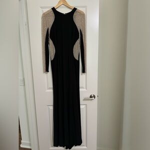 XSCAPE Black Long Sleeve Dress with Beading